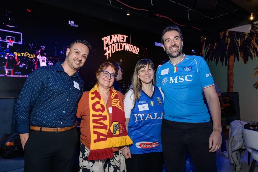 Guests wearing soccer jerseys at a sports viewing event at Planet Hollywood NYC